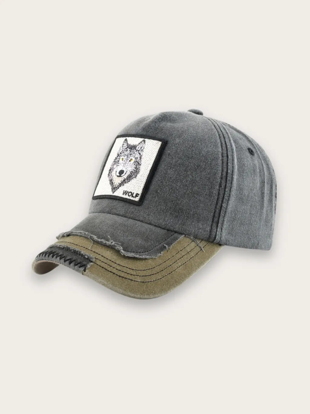 Men's Denim Cap with Wolf Motif