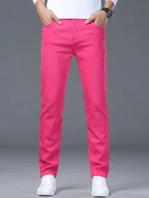 Men's Fuchsia Pink Slim Fit Urban Jeans — view 4