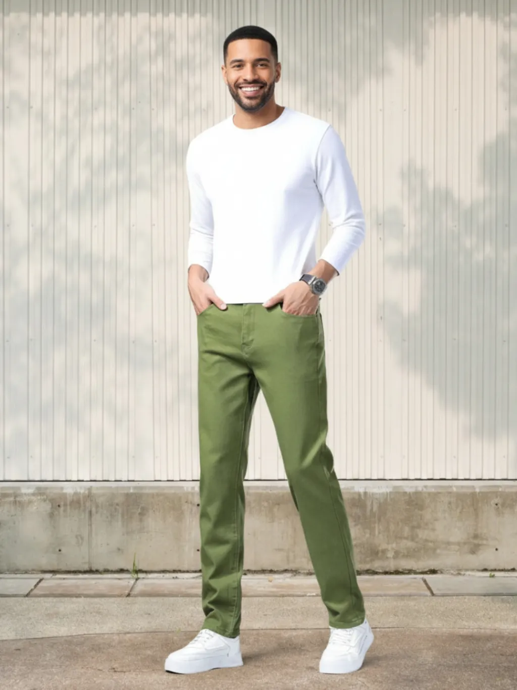 Men's Green Slim Fit Chino-Style Jeans
