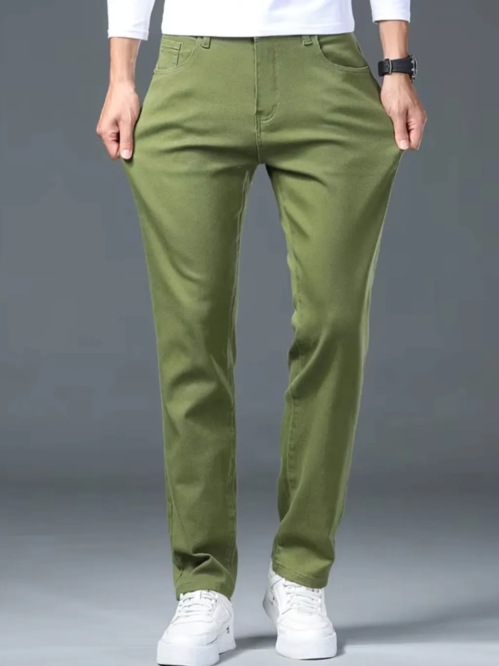 Men's Green Slim Fit Chino-Style Jeans — a pair designed to be worn everywhere