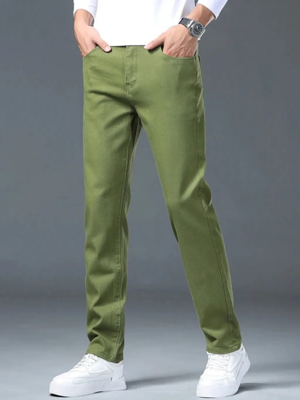 Men's Green Slim Fit Chino-Style Jeans — quality denim, made to last