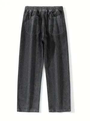 Men's Grey Loose-Fit Jeans with Elastic Waist — view 7