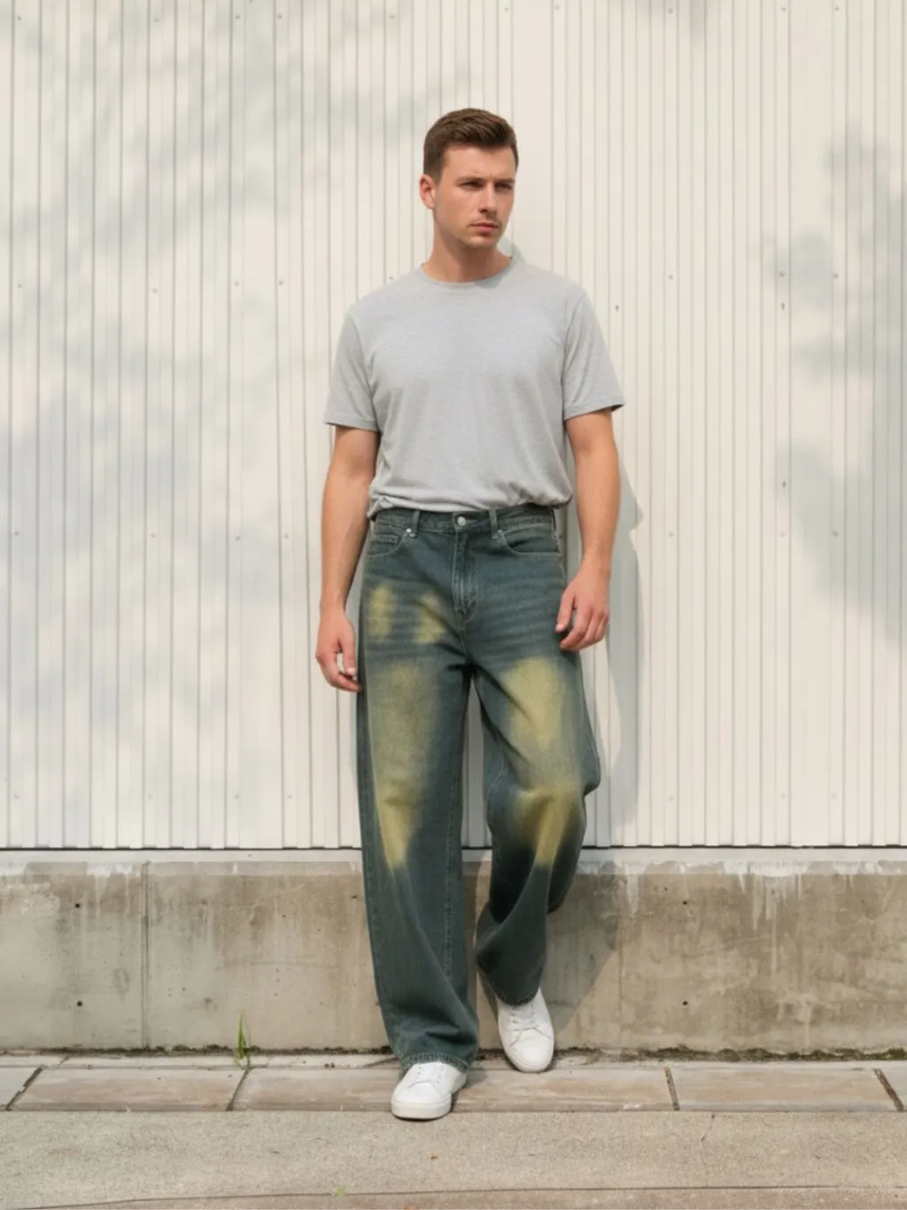 Men's Grey Vintage Washed Baggy Jeans