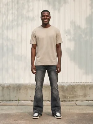 Men's Grey Washed Flared Jeans with Graphic Stitching — view 1