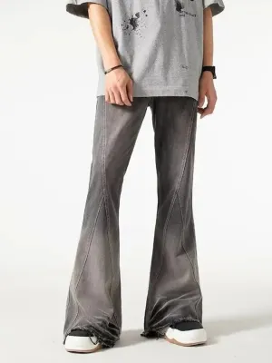 Men's Grey Washed Flared Jeans with Graphic Stitching — view 2