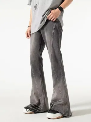 Men's Grey Washed Flared Jeans with Graphic Stitching — view 3