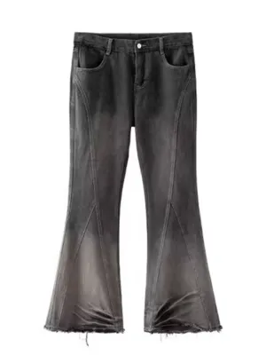 Men's Grey Washed Flared Jeans with Graphic Stitching — view 4