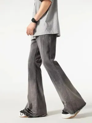 Men's Grey Washed Flared Jeans with Graphic Stitching — view 5