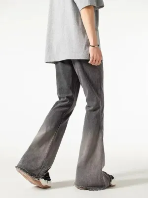 Men's Grey Washed Flared Jeans with Graphic Stitching — view 6