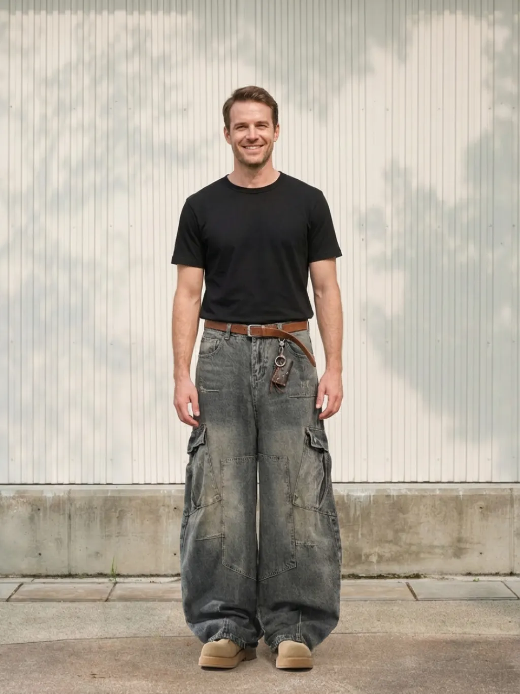 Men's Grey Washed Loose Balloon Jeans