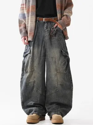 Men's Grey Washed Loose Balloon Jeans — view 2