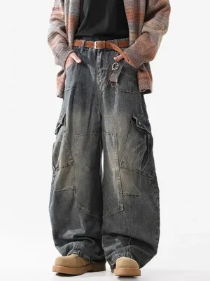 Men's Grey Washed Loose Balloon Jeans — view 3
