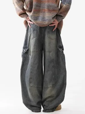 Men's Grey Washed Loose Balloon Jeans — view 4