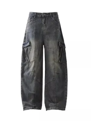 Men's Grey Washed Loose Balloon Jeans — view 5