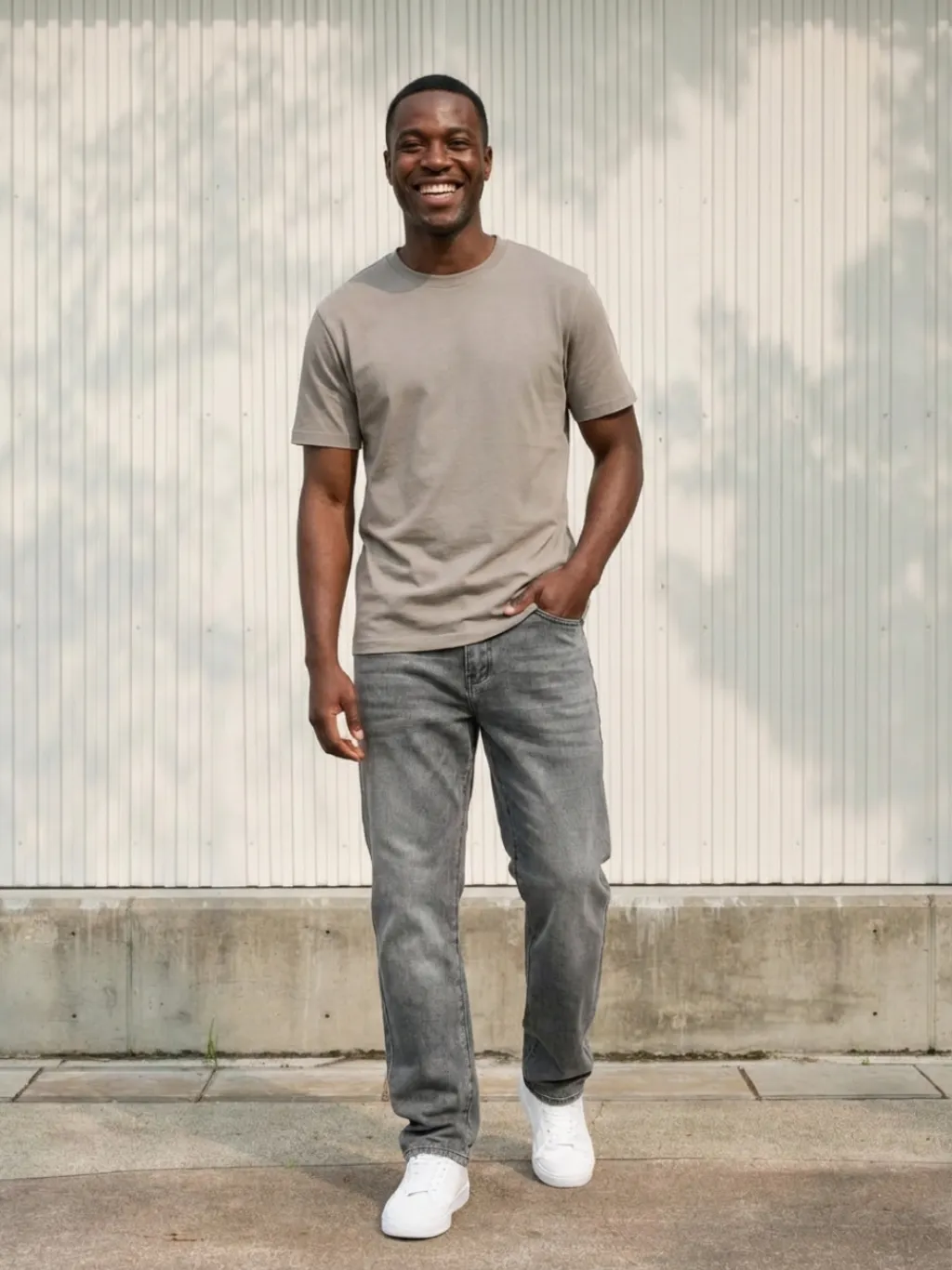 Men's Grey Washed Regular Straight Jeans