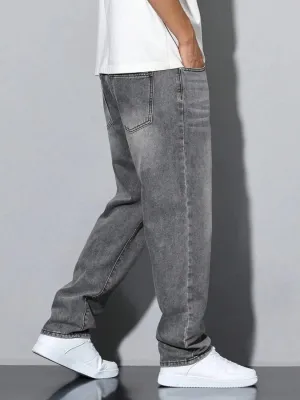 Men's Grey Washed Regular Straight Jeans — view 3