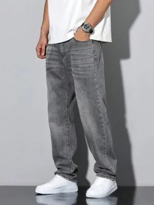 Men's Grey Washed Regular Straight Jeans — view 5