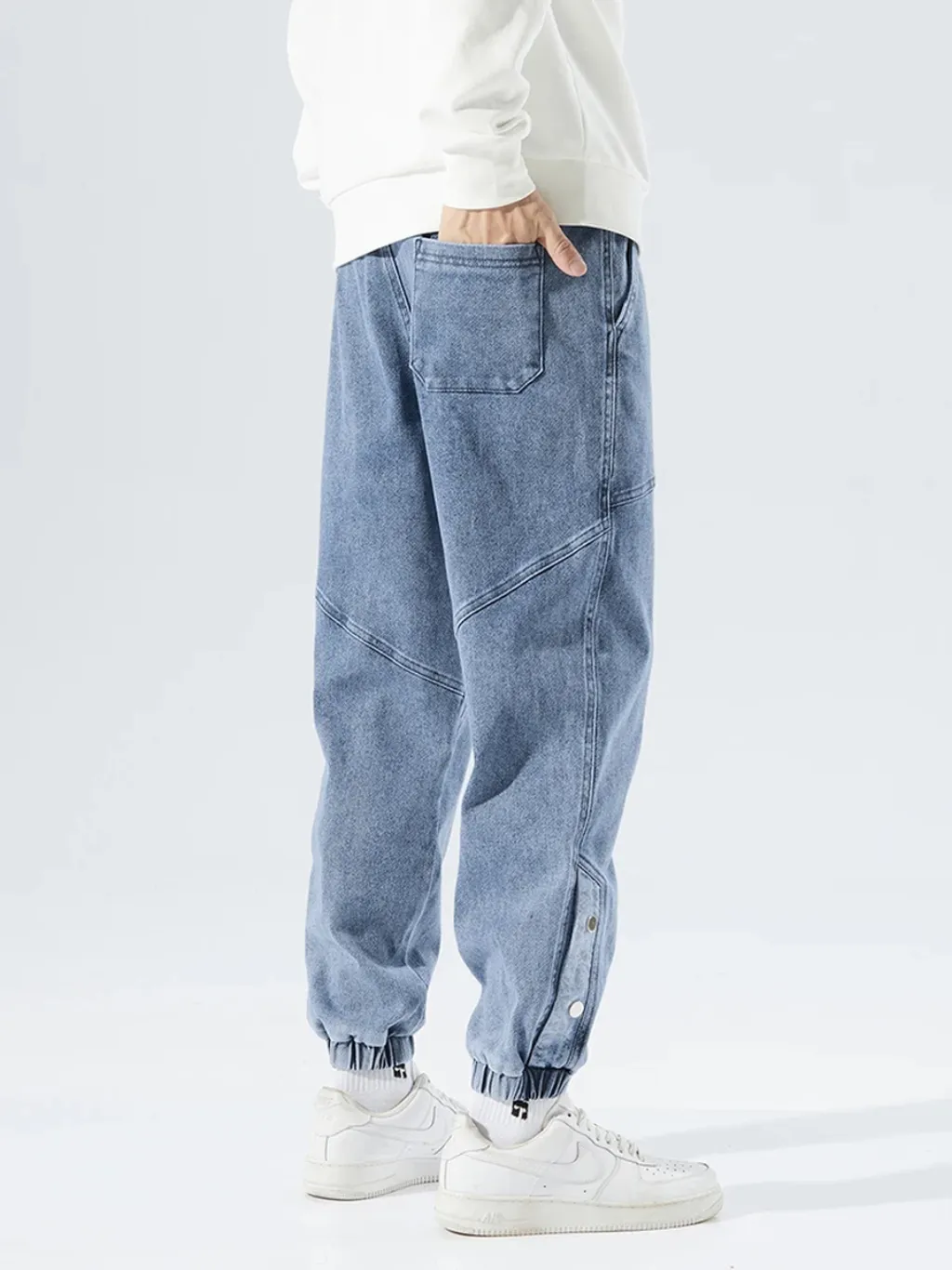 Men's Jogger Jeans with Elastic Waist & Press Studs — quality denim, made to last