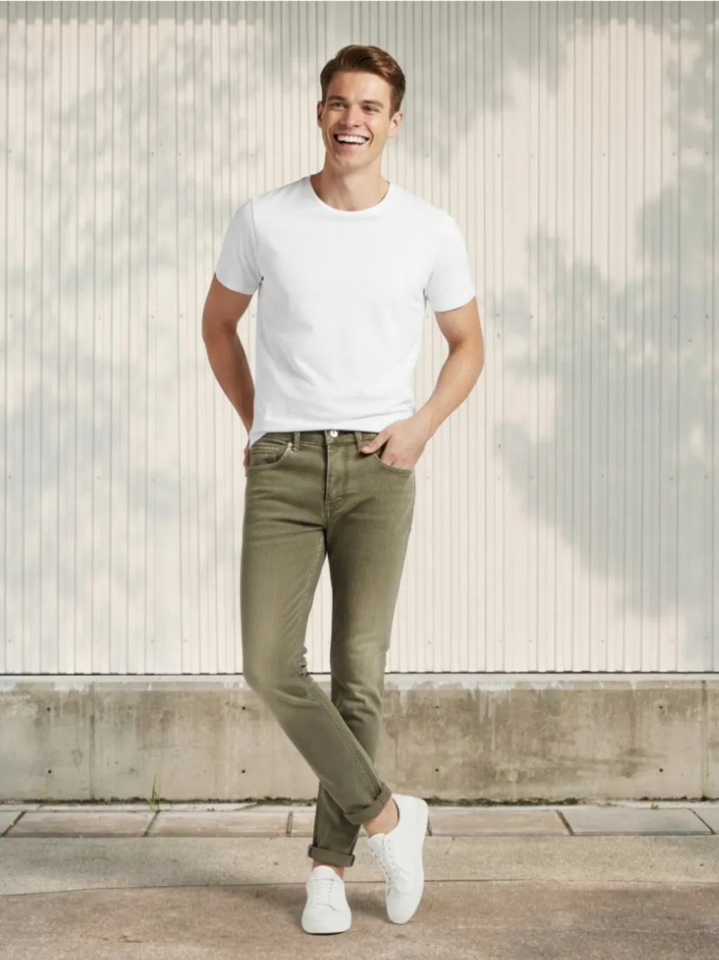 Men's Khaki Faded Regular Jeans