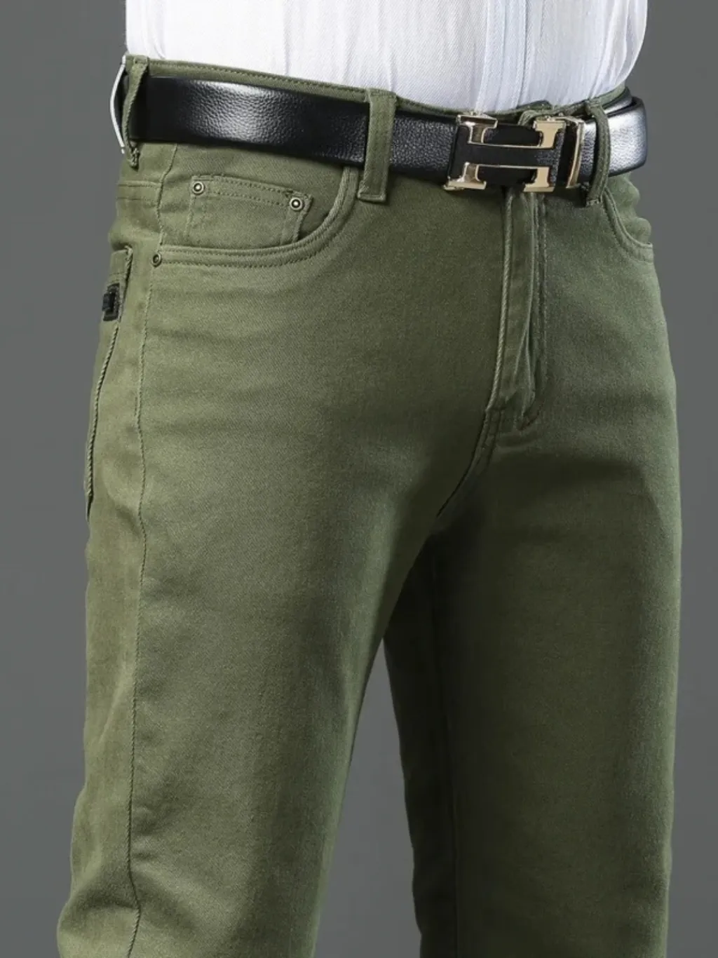 Men's Khaki Green Casual Chic Jeans — quality denim, made to last