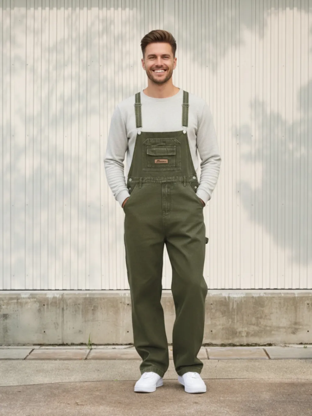 Men's Khaki Green Denim Dungarees