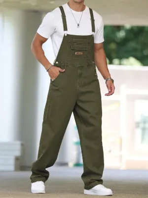 Men's Khaki Green Denim Dungarees — view 2