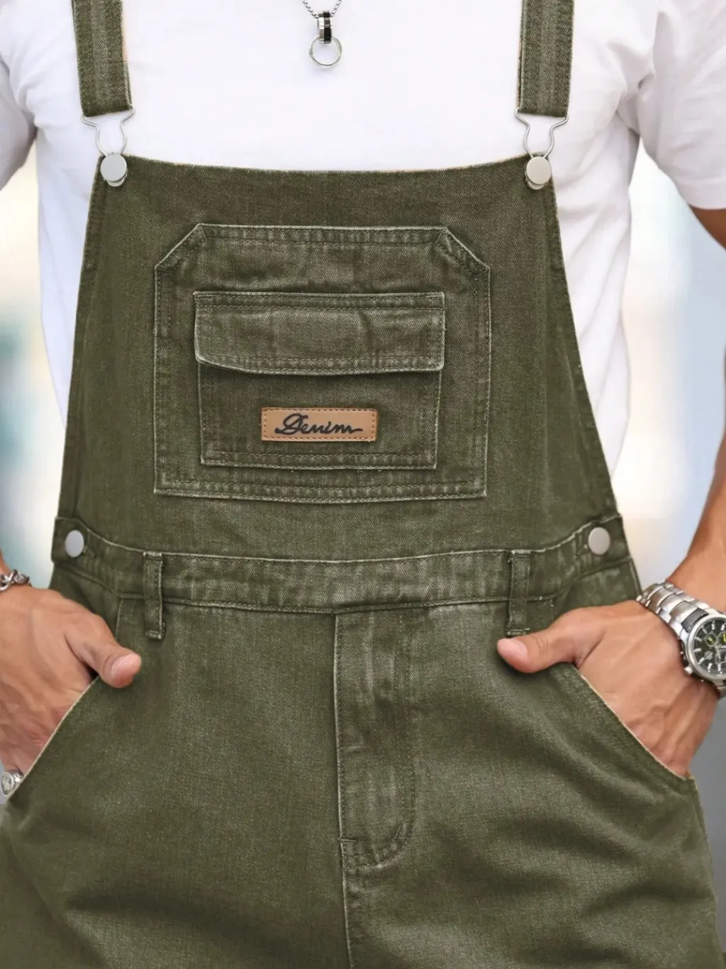 Men's Khaki Green Denim Dungarees — quality denim, made to last