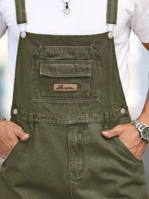 Men's Khaki Green Denim Dungarees — view 3