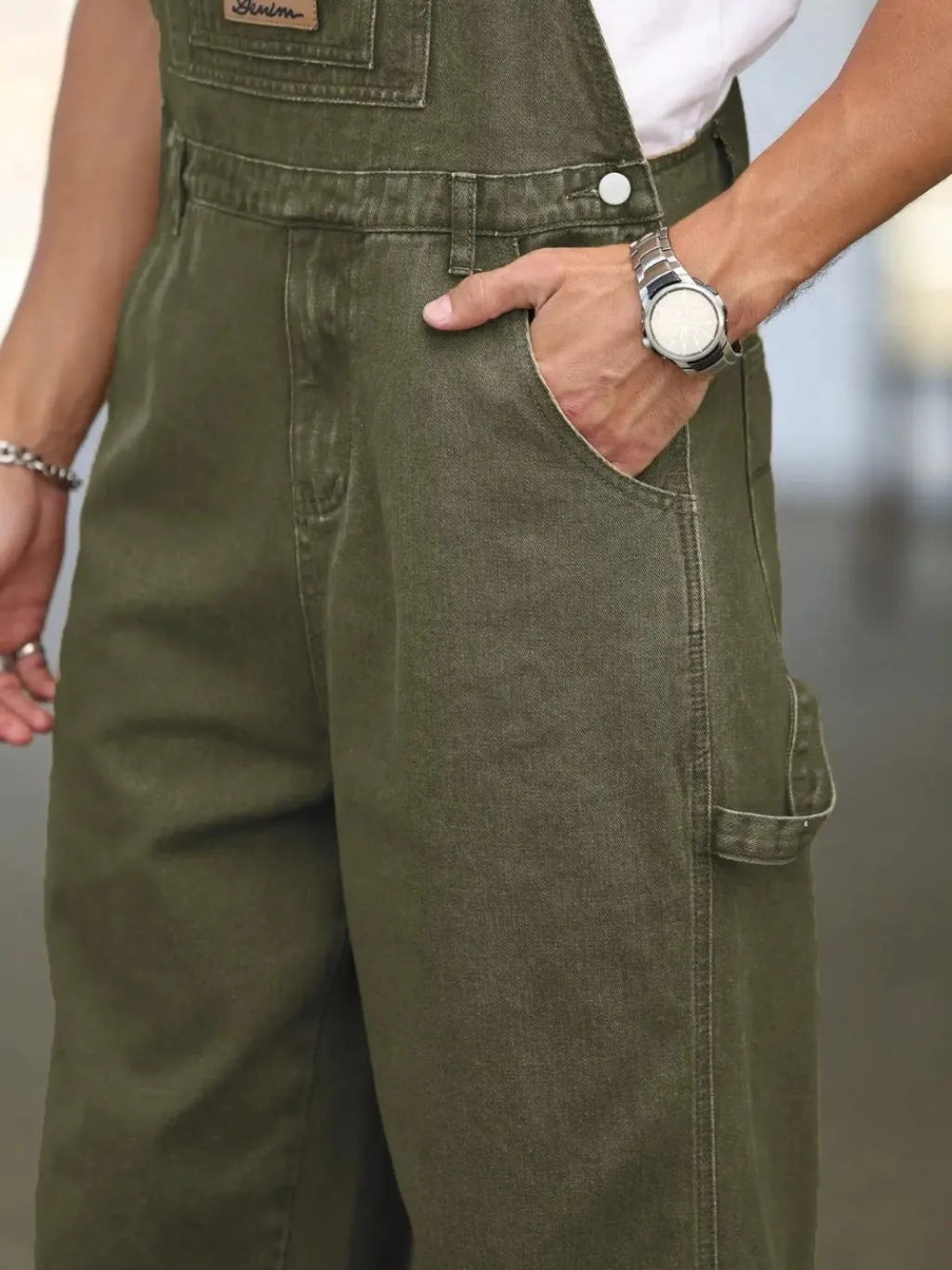 Men's Khaki Green Denim Dungarees — endless ways to style it