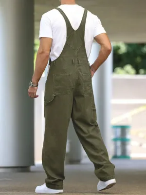 Men's Khaki Green Denim Dungarees — view 5
