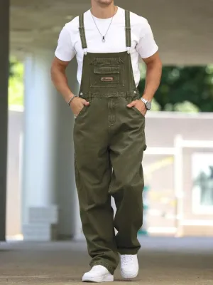 Men's Khaki Green Denim Dungarees — view 6