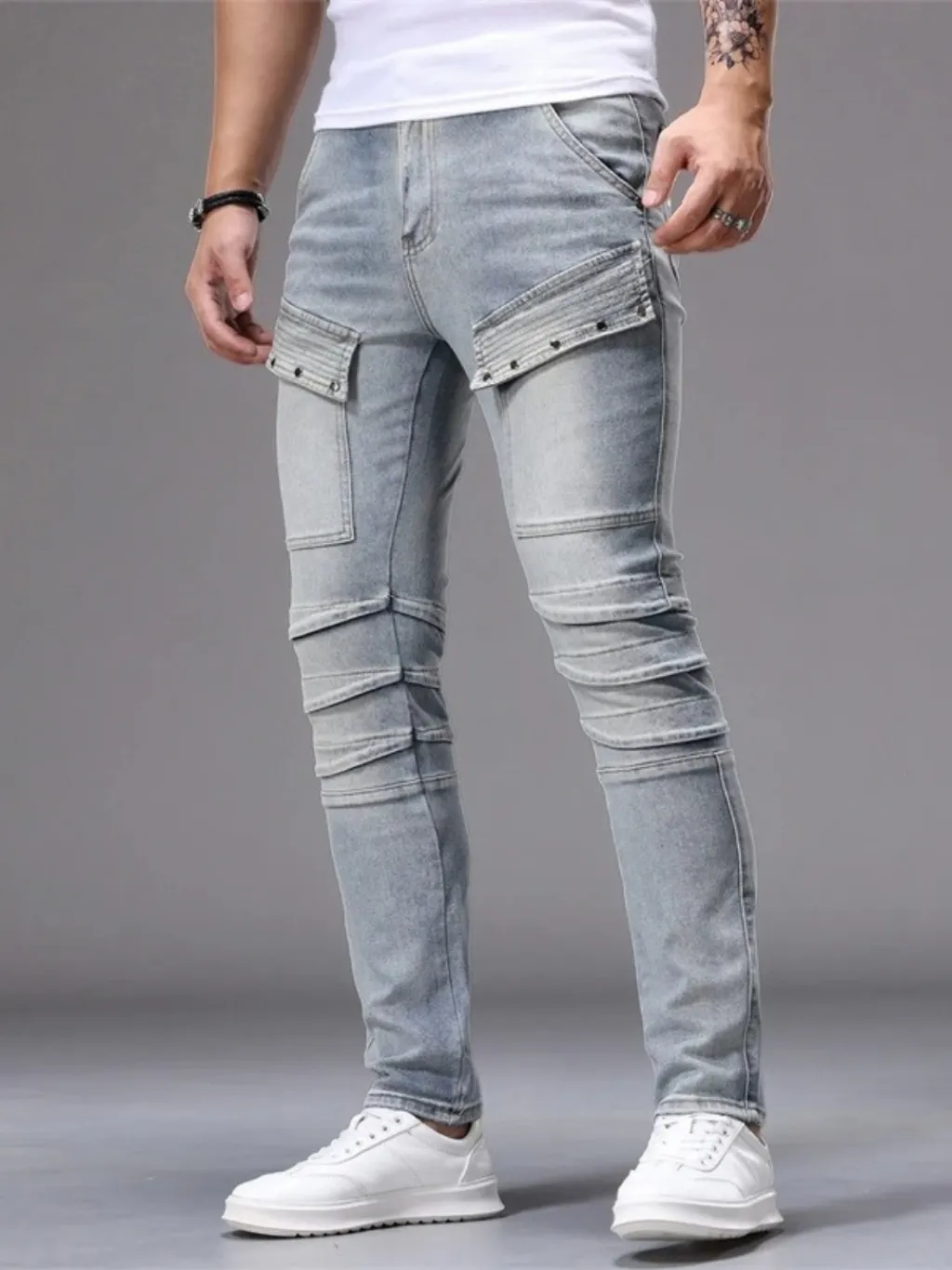 Men's Light Blue Cargo Skinny Jeans — a pair designed to be worn everywhere