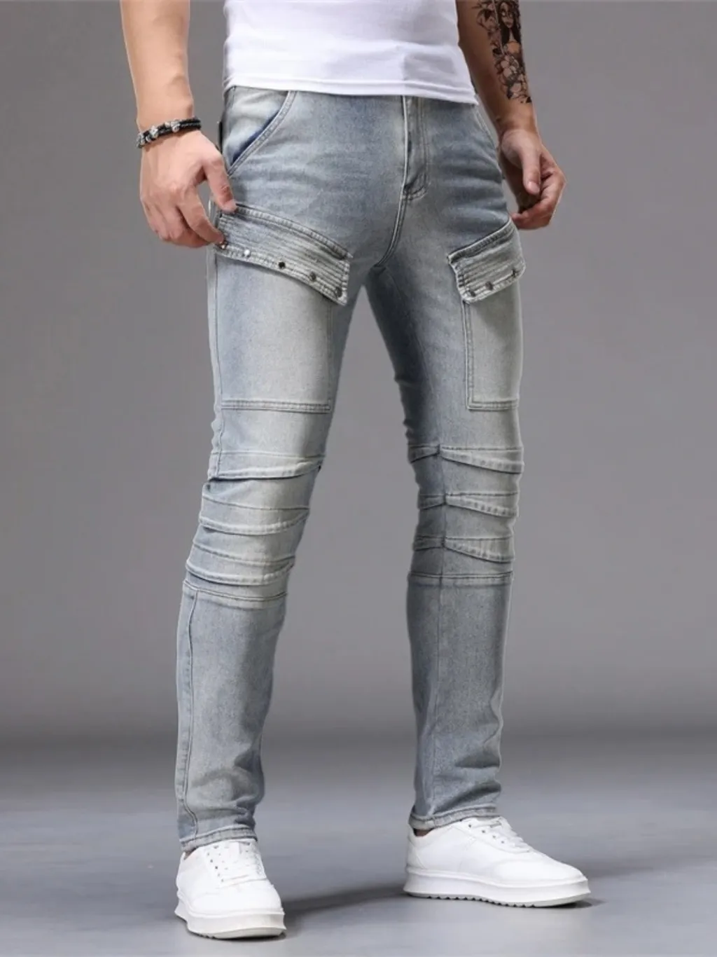 Men's Light Blue Cargo Skinny Jeans — quality denim, made to last