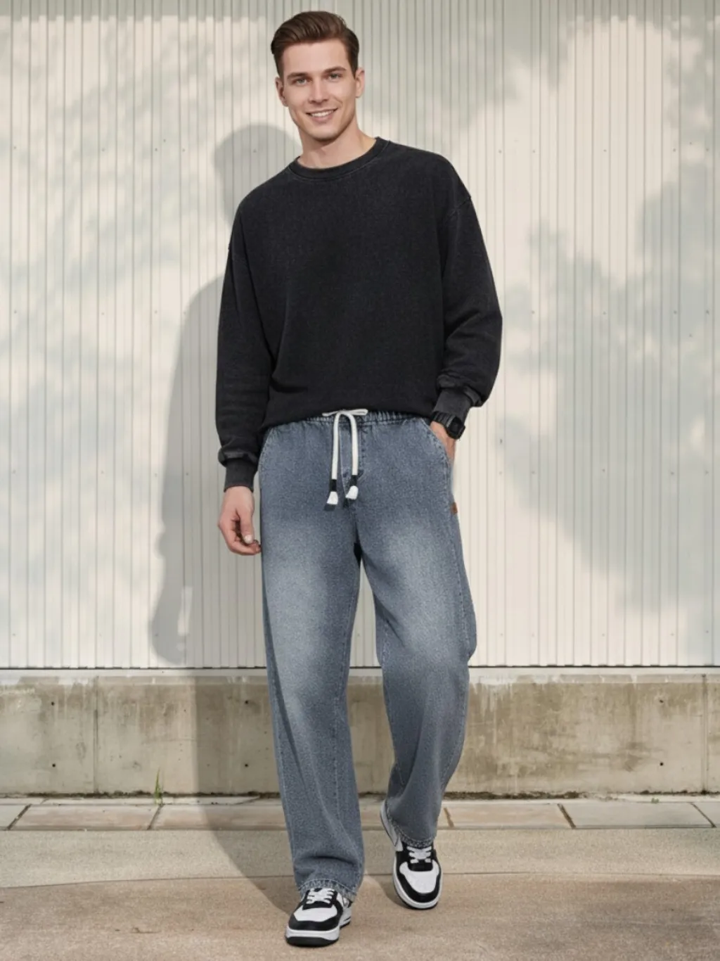 Men's Light Blue Chevron Jeans with Elastic Waist