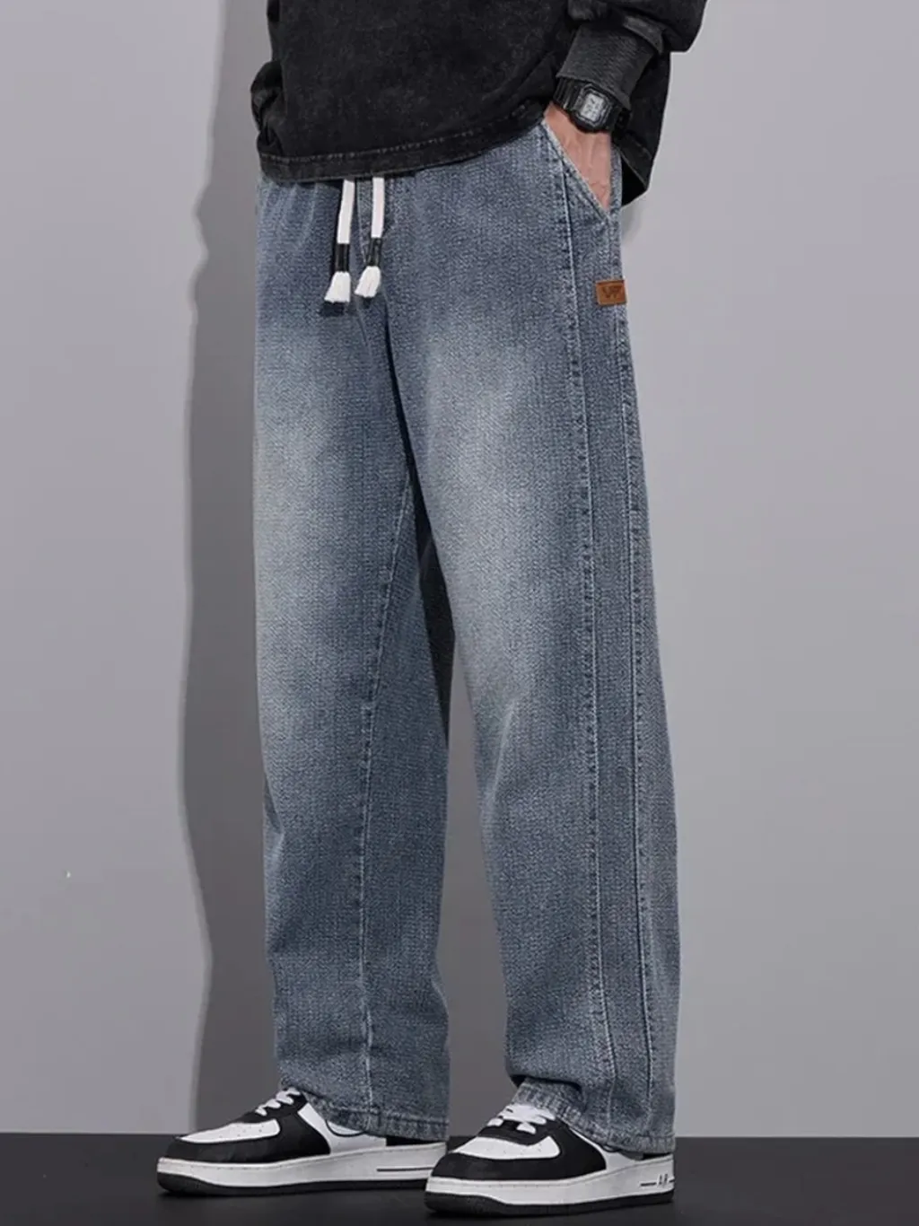 Men's Light Blue Chevron Jeans with Elastic Waist — a pair designed to be worn everywhere