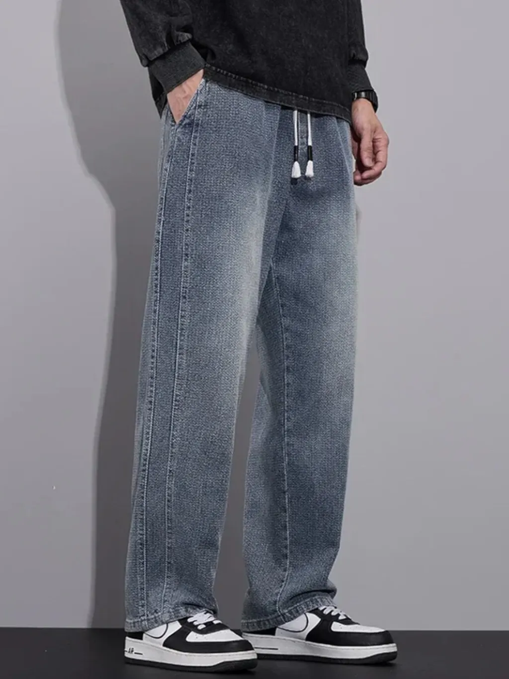Men's Light Blue Chevron Jeans with Elastic Waist — quality denim, made to last