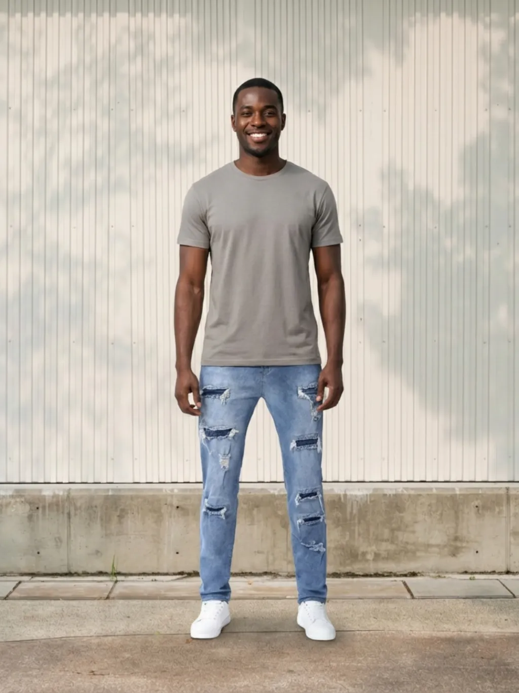Men's Light Blue Grunge Ripped Skinny Jeans