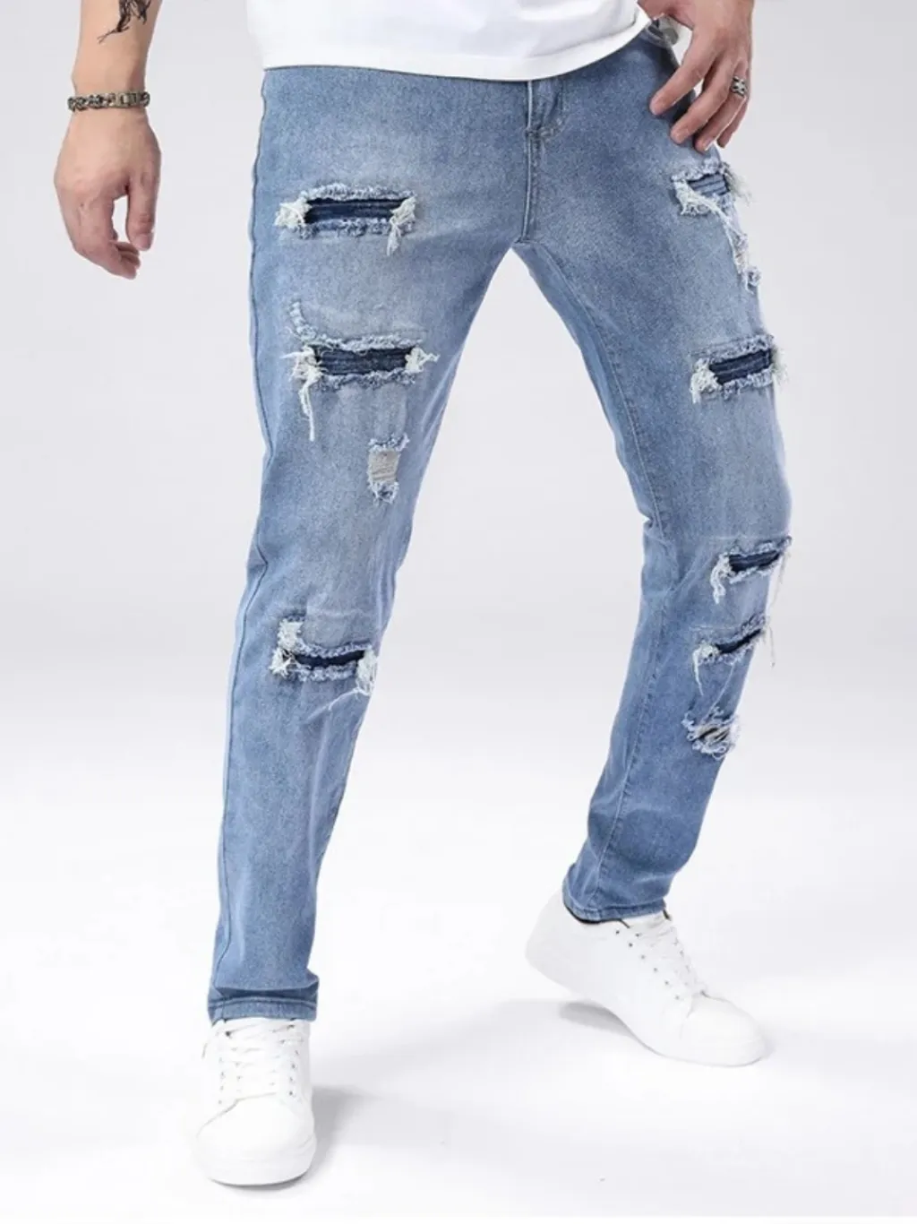 Men's Light Blue Grunge Ripped Skinny Jeans — quality denim, made to last