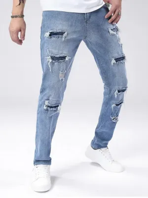 Men's Light Blue Grunge Ripped Skinny Jeans — view 3