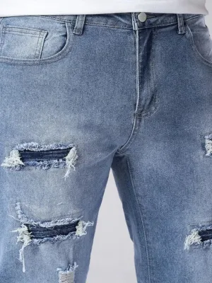 Men's Light Blue Grunge Ripped Skinny Jeans — view 4