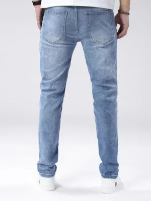 Men's Light Blue Grunge Ripped Skinny Jeans — view 5
