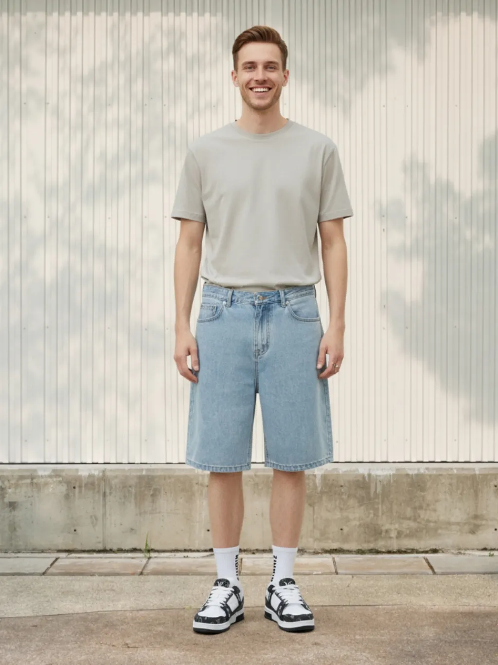 Men's Light Blue Loose Denim Bermuda Shorts