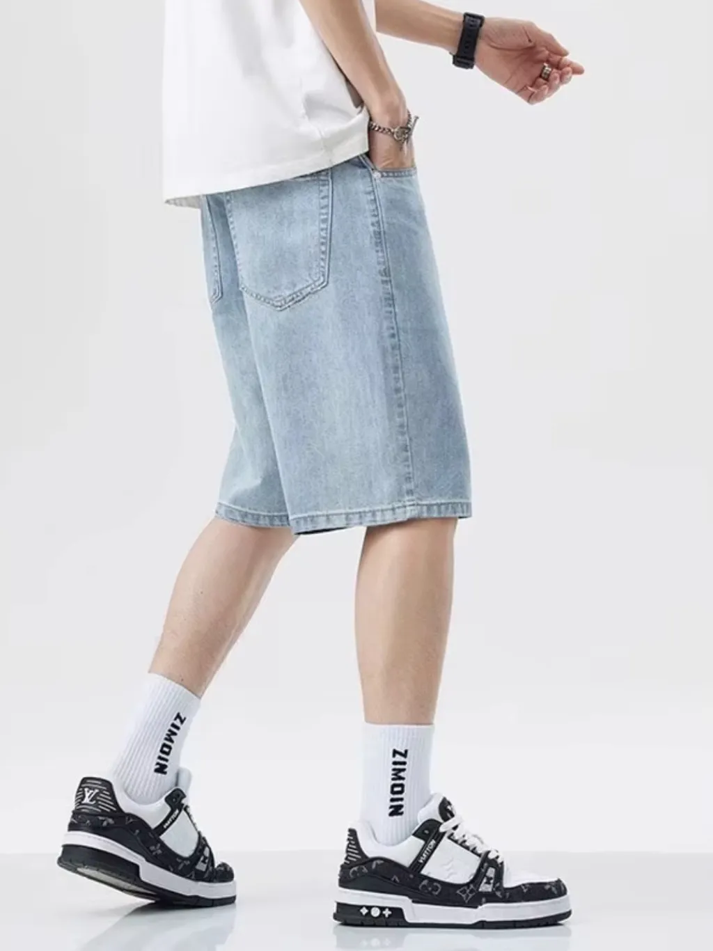 Men's Light Blue Loose Denim Bermuda Shorts — quality denim, made to last