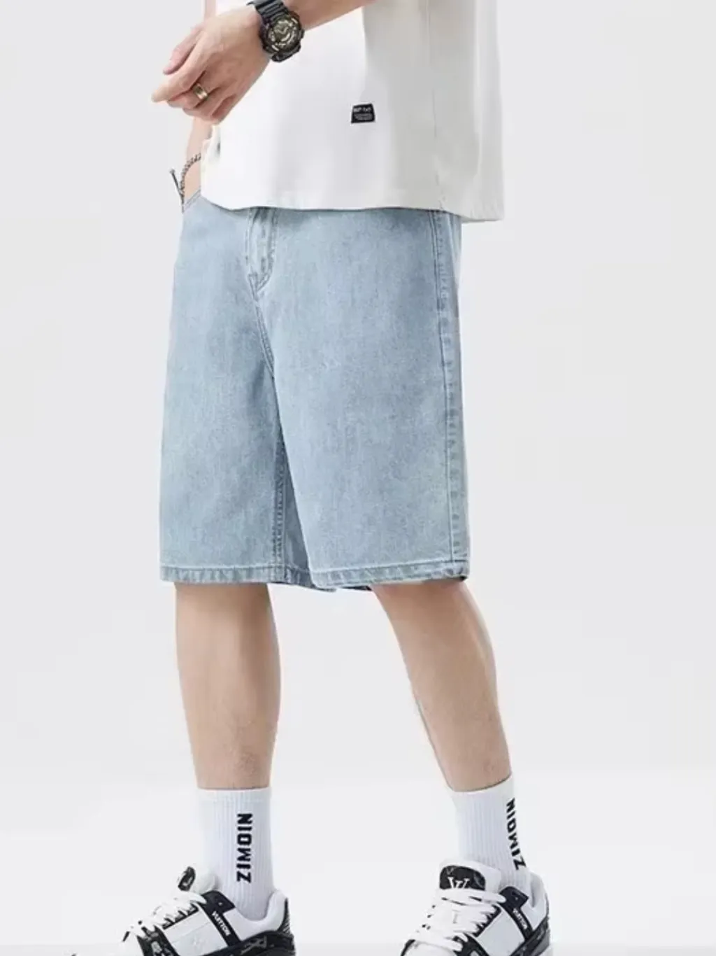 Men's Light Blue Loose Denim Bermuda Shorts — endless ways to style it