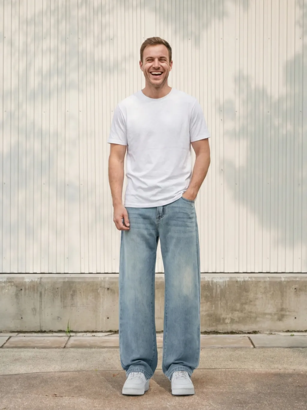 Men's Light Blue Relaxed Straight-Leg Jeans