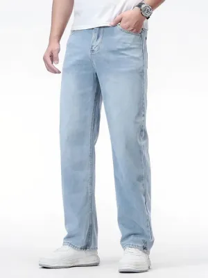 Men's Light Blue Straight Jeans, Casual Style — view 4