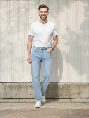 Men's Light Blue Straight Jeans, Casual Style — view 5