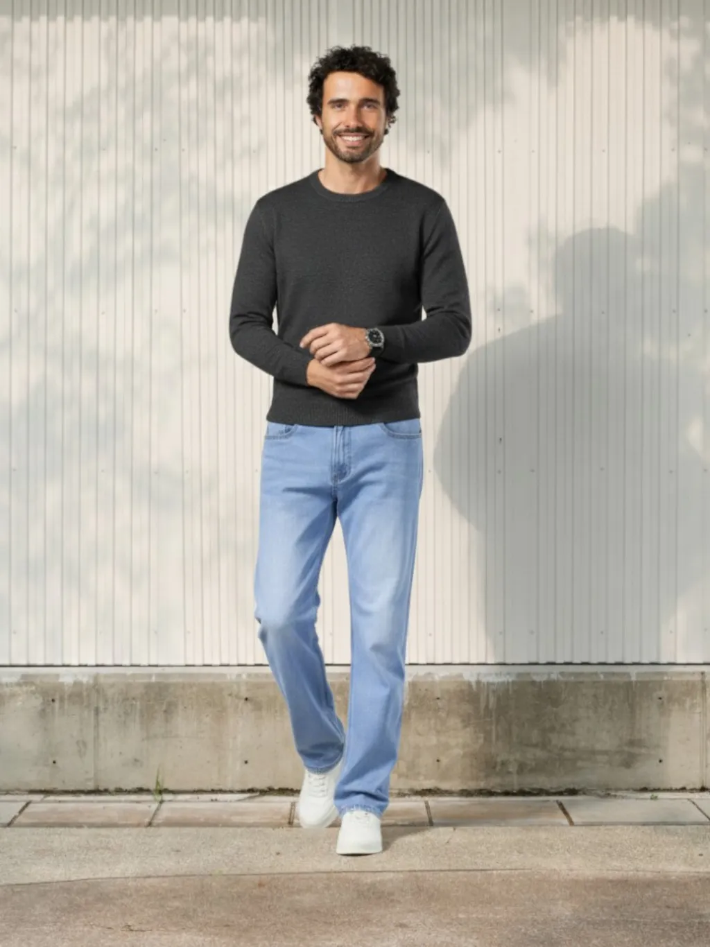 Men's Light Blue Straight Jeans, Heavy Stretch Denim