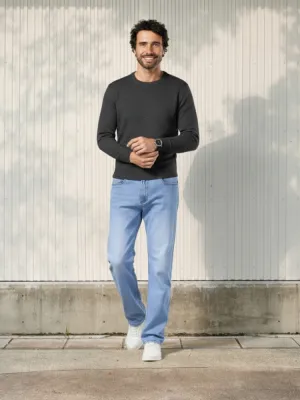 Men's Light Blue Straight Jeans, Heavy Stretch Denim — view 1