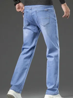 Men's Light Blue Straight Jeans, Heavy Stretch Denim — view 3